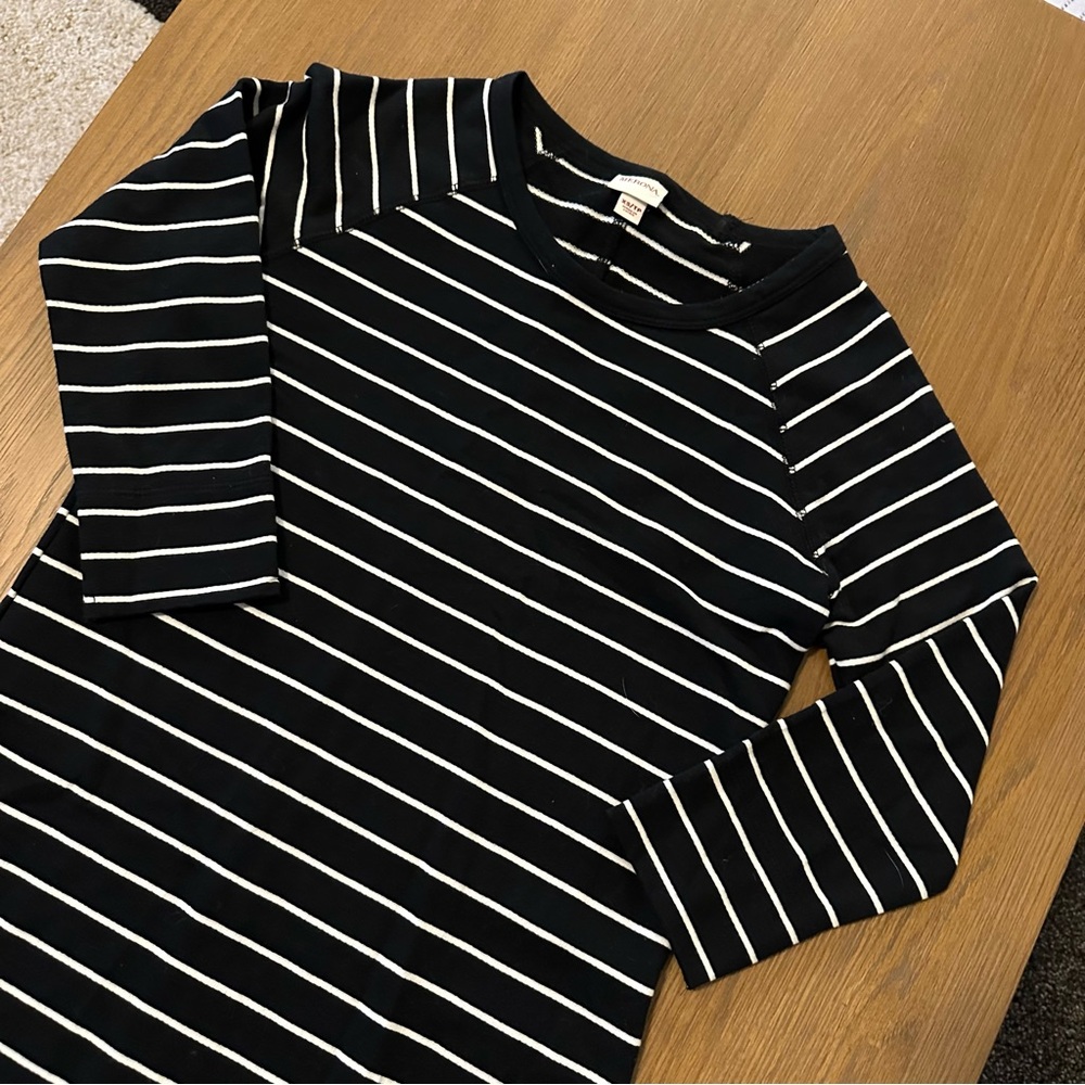 Striped Long Sleeve Dress - Black with White Stripes